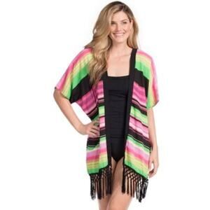 La Blanca Resortwear Serape Pink Kimono Cover Up Size L/XL Brand New